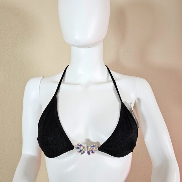 NWT Escante Rhinestone Jewel Black Triangle Bra One Size Dancewear Clubwear - Picture 1 of 8